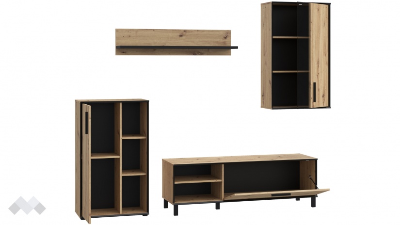 Секция Пино модулни дъб артисан с черно - изглед 3