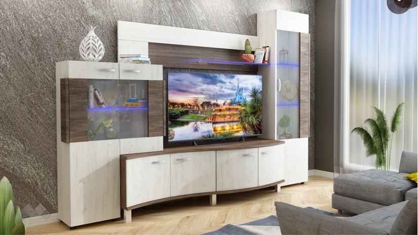 Секция Плей с LED осветление дъб крафт бял с винтидж - изглед 1