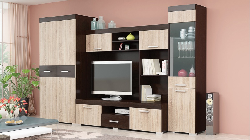 Секция Прага с гардероб дъб сонома с венге - изглед 1