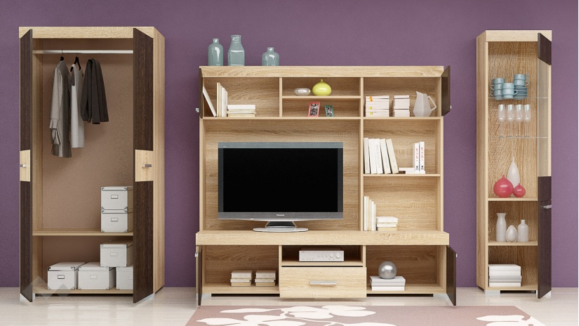 Секция Прага с гардероб венге с дъб сонома - изглед 2