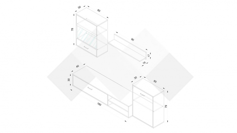 Секция Селена модулни дъб сонома с бяло - изглед 4
