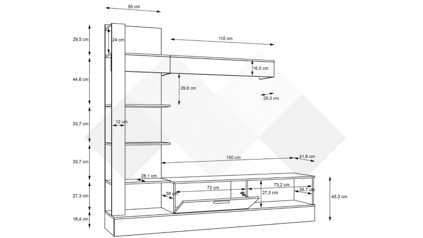 Секция Селина с открити рафтове вотан с черно - изглед 4