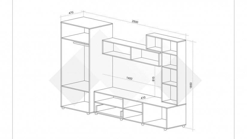 Секция Сенс с гардероб графит с кашмир и денвър - изглед 3