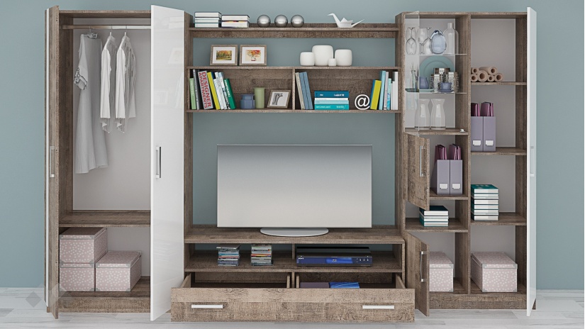 Секция Скарлет с гардероб колониален дъб с бял гланц - изглед 2