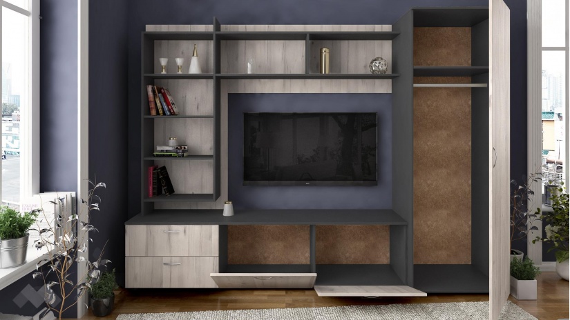 Секция Стела с гардероб северен дъб с антрацит - изглед 4