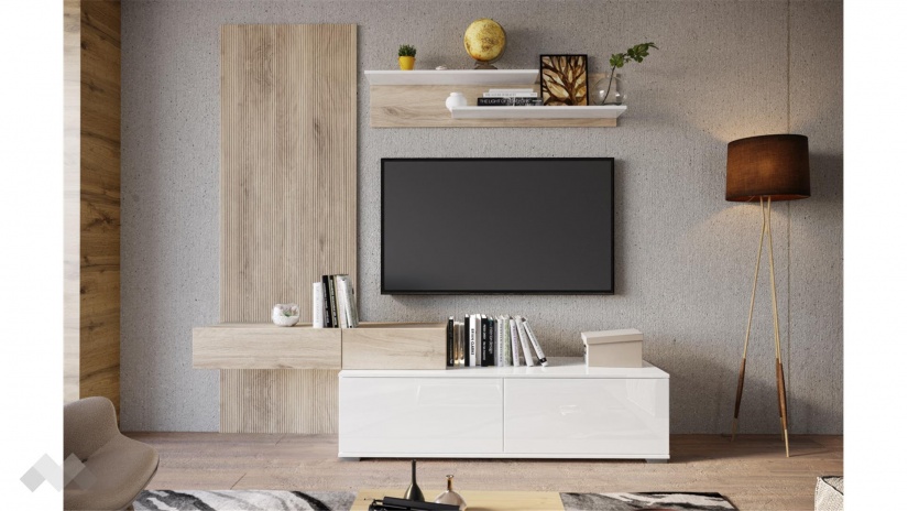 Секция Таласа с открити рафтове сонома арвен с бяло гланц - изглед 1