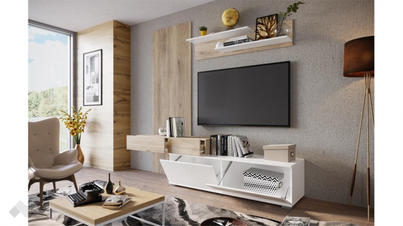 Секция Таласа с открити рафтове сонома арвен с бяло гланц - изглед 3