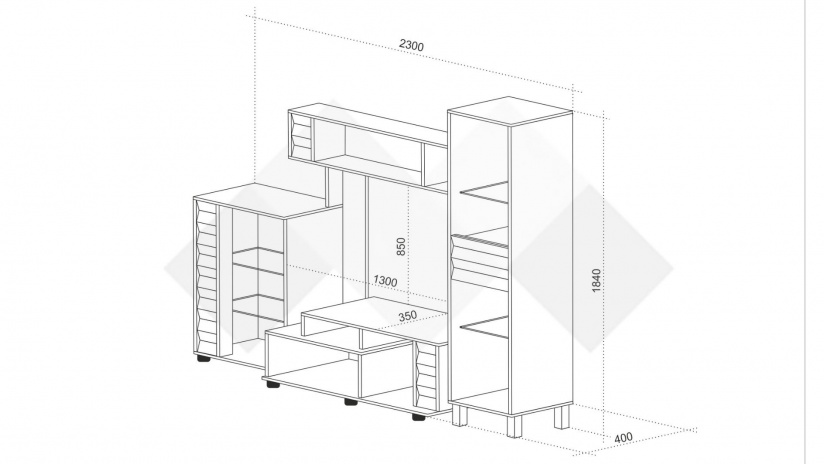 Секция Зара с LED осветление дъб крафт бял с винтидж - изглед 2