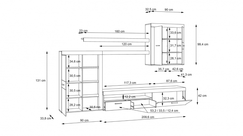 Секция Зумба с LED осветление дъб артисан с пясък - изглед 2