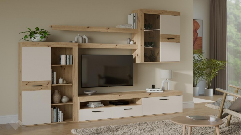 Секция Зумба с LED осветление дъб артисан с пясък - изглед 1