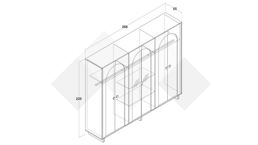 Гардероб Рена шесткрилни дъб кадис с пясъчен камък - изглед 3