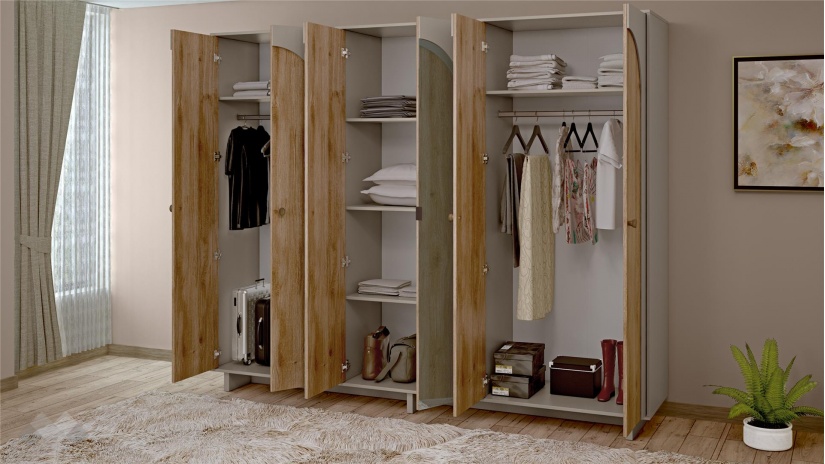 Гардероб Рена шесткрилни дъб кадис с пясъчен камък - изглед 2