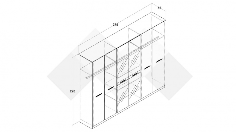 Гардероб Салвадор шесткрилни памучно бежов с атрацит - изглед 3 - МебелМаг Гардероб Салвадор шесткрилни памучно бежов с атрацит - изглед 3