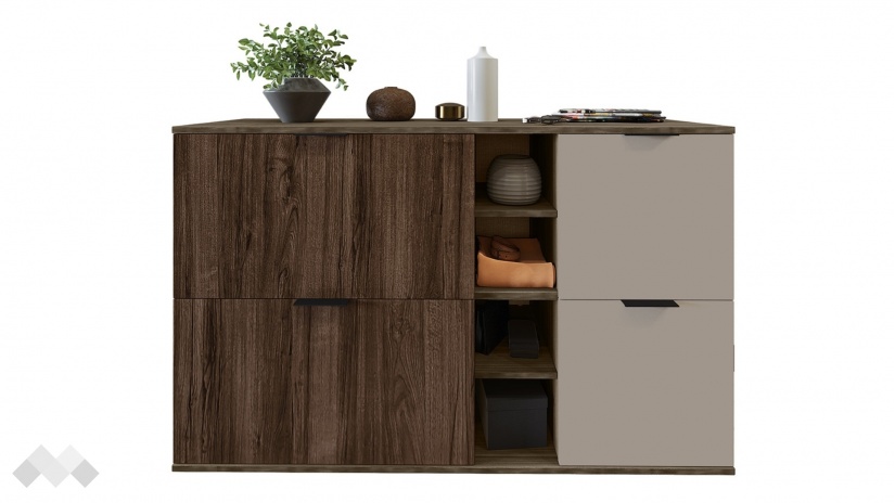 Шкаф за обувки Поситано дъб дилън тъмен с капучино мат и пасифик - изглед 3