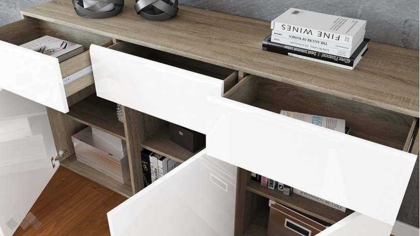 Скрин Бос бяло гланц с дъб сонома - изглед 2