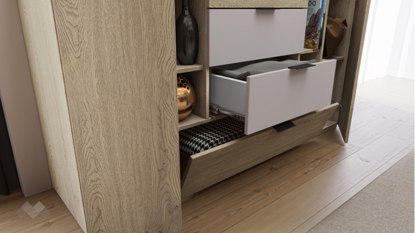 Скрин Емили дъб кота кремона с кашмир - изглед 3 - МебелМаг Скрин Емили дъб кота кремона с кашмир - изглед 3