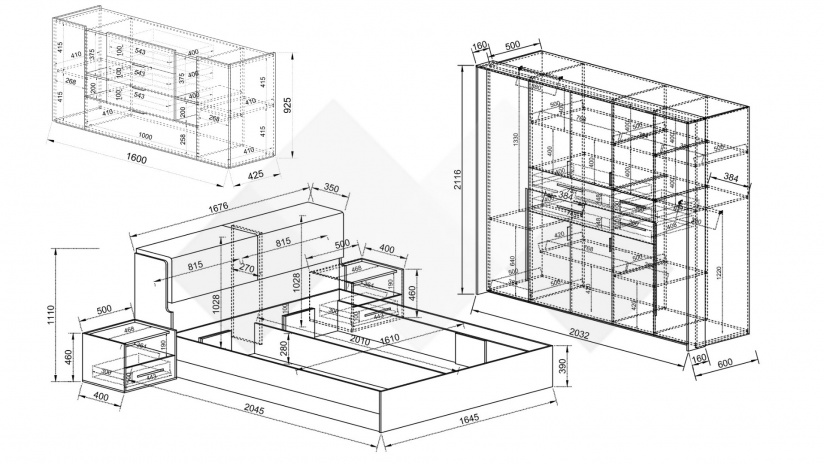 Спален комплект със скрин дъб кота кремона с кашмир - изглед 2