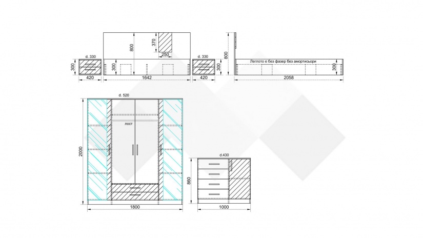 Спален комплект Анастасия с включен матрак Бонел 160/200 дъб крафт бял с базалт - изглед 5