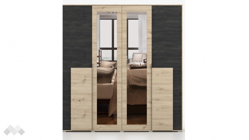 Спален комплект Бафра дъб артисан с тъмен норвежки бор - изглед 9