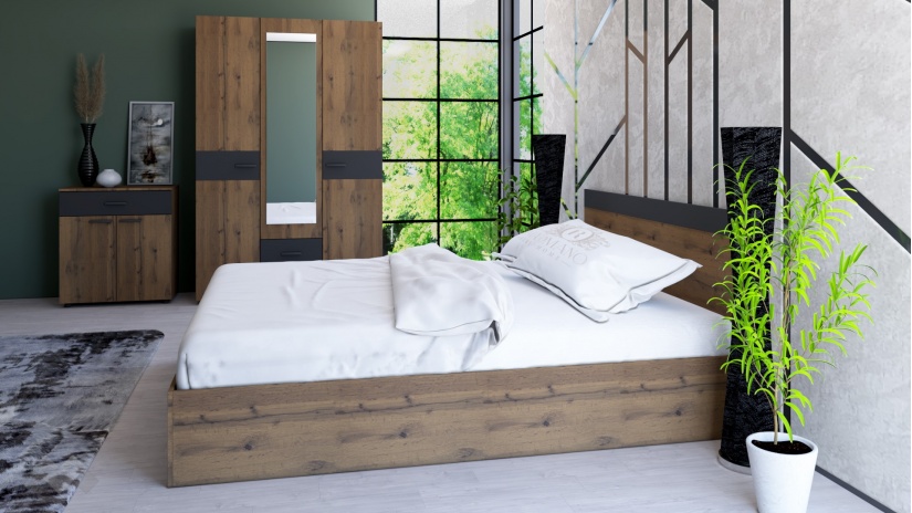 Спален комплект Дани дъб вотан с черно шагре - изглед 3