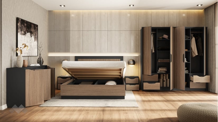 Спален комплект Ейприл с включен матрак Бонел 160/200 орех линеа с графит - изглед 2