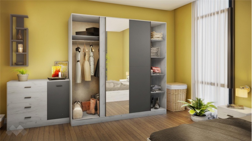 Спален комплект Кели с включен матрак Бонел 160/200 бял дъб с графит - изглед 3