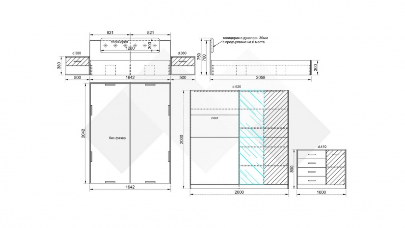 Спален комплект Кели с включен матрак Бонел 160/200 бял дъб с графит - изглед 5