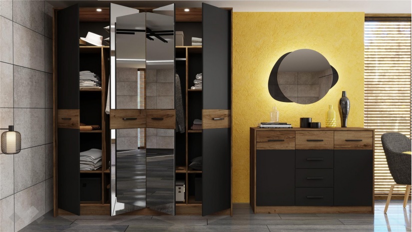 Спален комплект Легрия с включен матрак Бонел 160/200 кафяв дъб пиемона с черно шагре - изглед 8