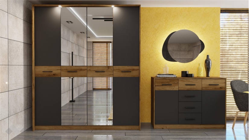 Спален комплект Легрия с включен матрак Бонел 160/200 кафяв дъб пиемона с черно шагре - изглед 7