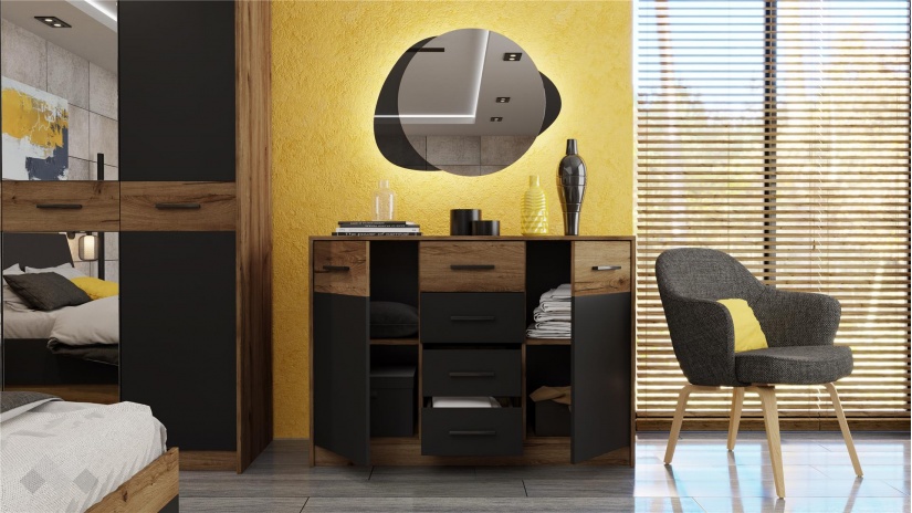 Спален комплект Легрия с включен матрак Бонел 160/200 кафяв дъб пиемона с черно шагре - изглед 10