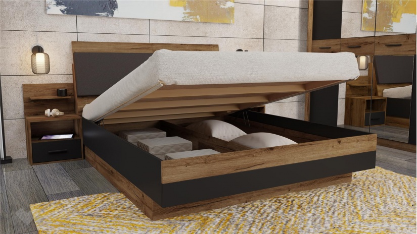 Спален комплект Легрия с включен матрак Бонел 160/200 кафяв дъб пиемона с черно шагре - изглед 4