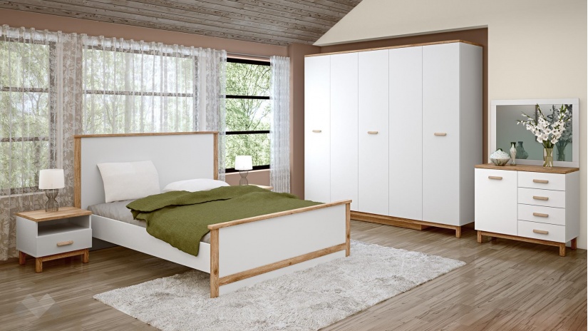 Спален комплект Линда бяло гладко с дъб кадис - изглед 1