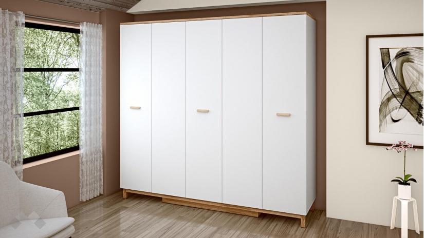 Спален комплект Линда бяло гладко с дъб кадис - изглед 6