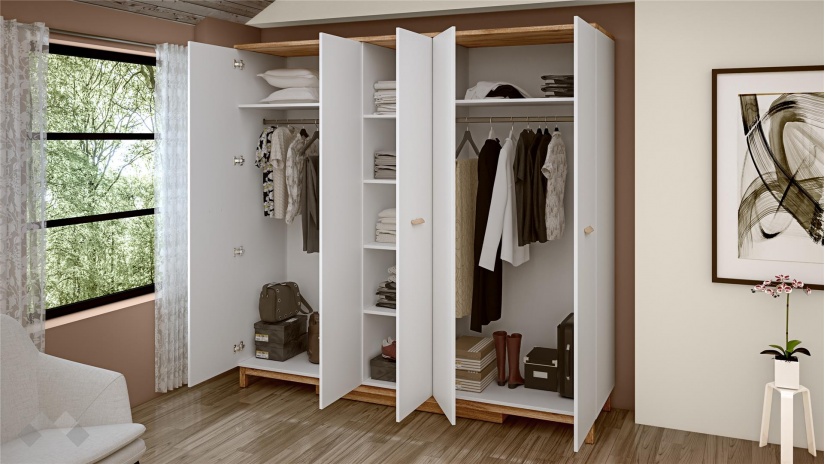 Спален комплект Линда бяло гладко с дъб кадис - изглед 7