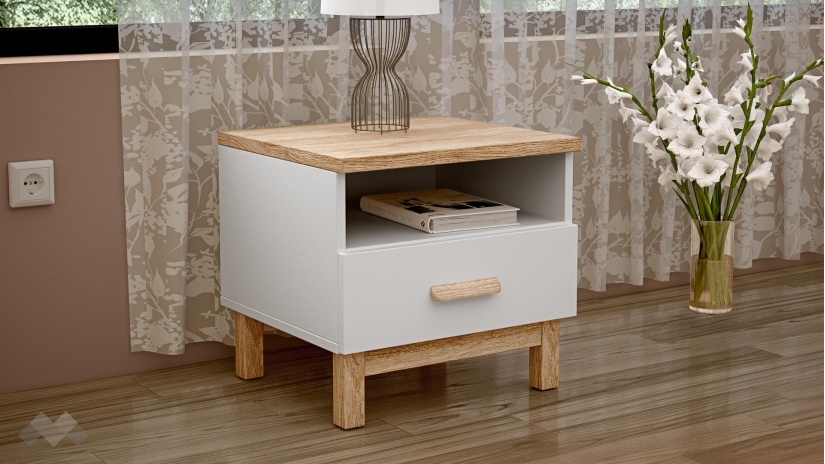 Спален комплект Линда бяло гладко с дъб кадис - изглед 4