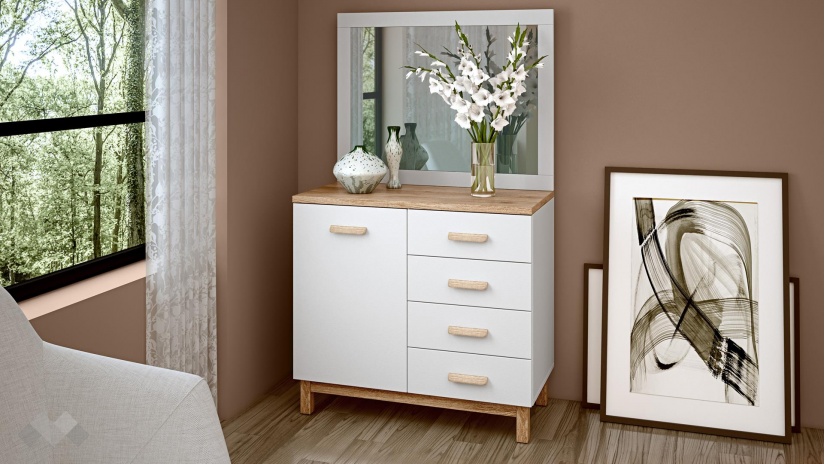 Спален комплект Линда бяло гладко с дъб кадис - изглед 5