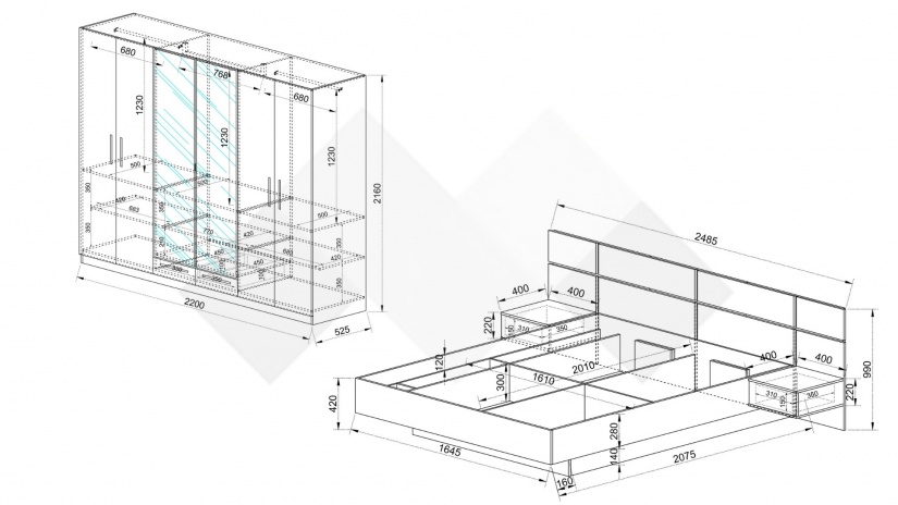 Спален комплект Лондон дъб герано с кашмир - изглед 2