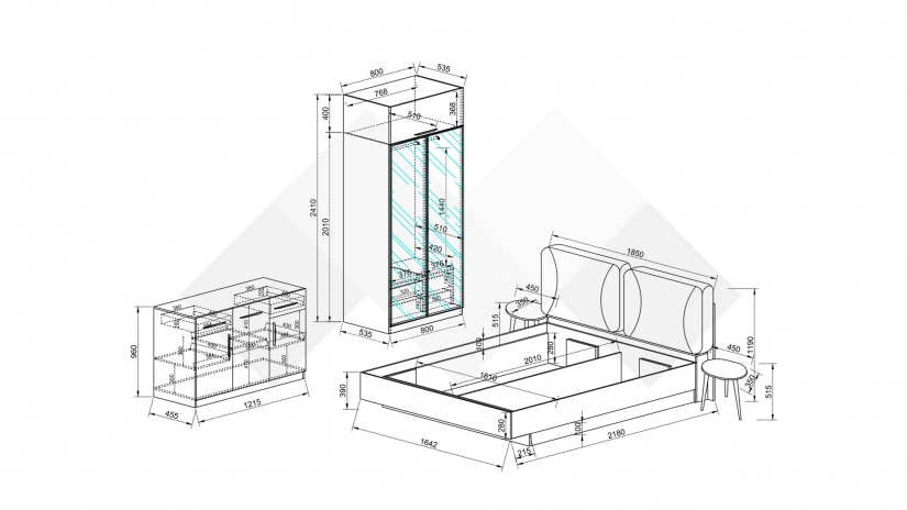 Спален комплект Наоми с включен матрак Бонел 160/200 дъб дилън тъмен с графит - изглед 6 - МебелМаг Спален комплект Наоми с включен матрак Бонел 160/200 дъб дилън тъмен с графит - изглед 6