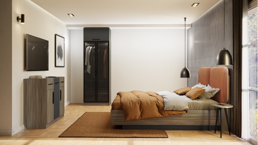 Спален комплект Наоми с включен матрак Бонел 160/200 дъб дилън тъмен с графит - изглед 1 - МебелМаг Спален комплект Наоми с включен матрак Бонел 160/200 дъб дилън тъмен с графит - изглед 1