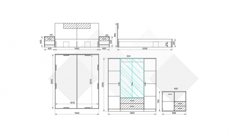 Спален комплект Олга с включен матрак Бонел 160/200 дъб дакота с графит - изглед 5