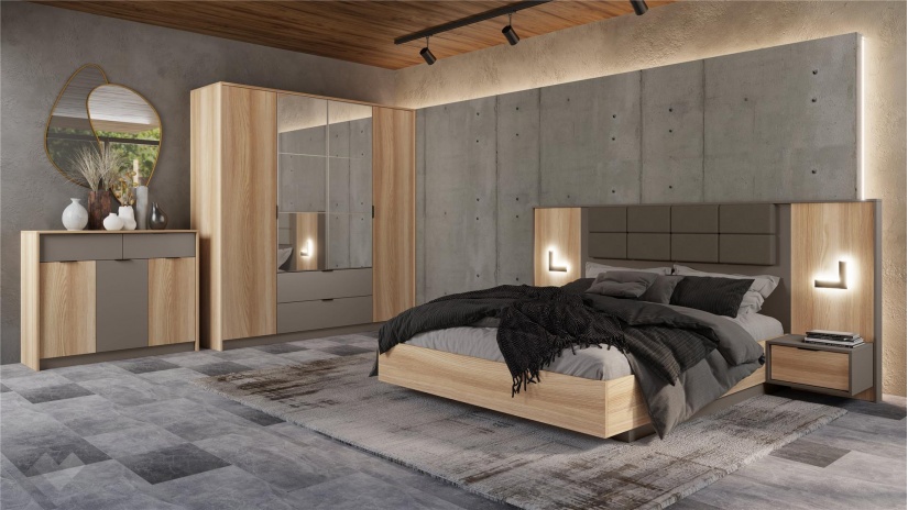 Спален комплект Опиум с включен матрак Бонел 160/200 блонд сърфейс с лате - изглед 1