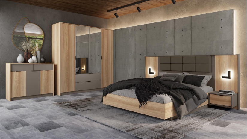 Спален комплект Опиум с включен матрак Бонел 160/200 блонд сърфейс с лате - изглед 2