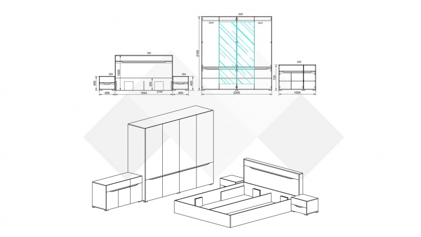 Спален комплект Санта Мария орех адмирал със сатен - изглед 6