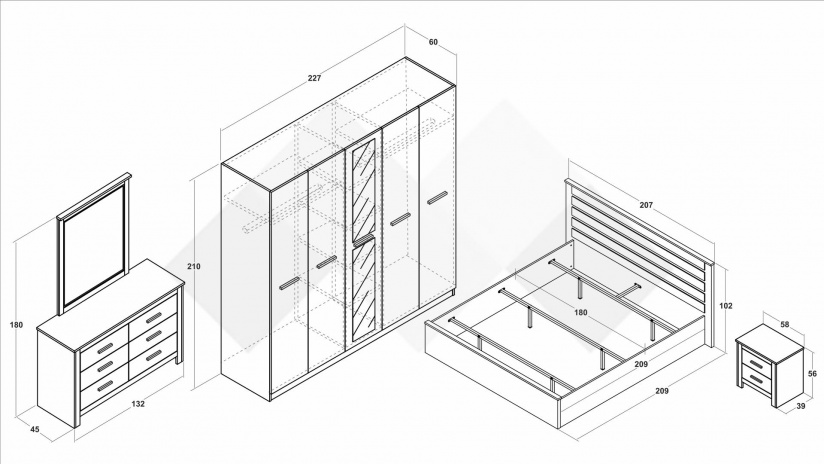 Спален комплект Силва дъб кадис с бяло гладко - изглед 2