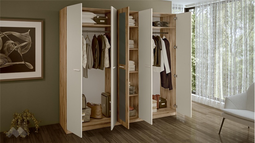 Гардероб Силва петкрилни дъб кадис с бяло гладко - изглед 3