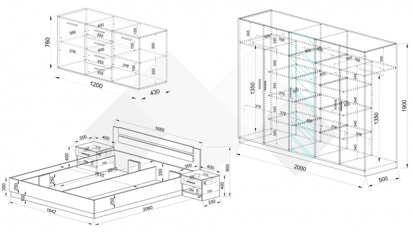 Спален комплект Скай K2 нардо сив - изглед 2
