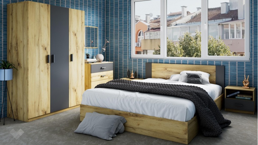 Спален комплект Малена светъл вотан с антрацит - изглед 3