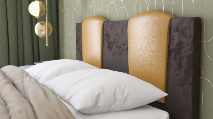 Тапицирана спалня 160/200 Камеа с включен матрак Бонел 160/200 кафява със златисто - изглед 2