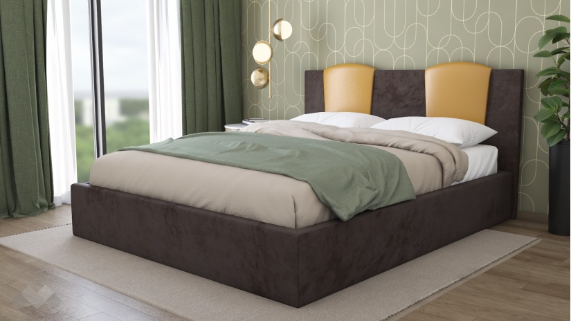 Тапицирана спалня 160/200 Камеа с включен матрак Бонел 160/200 кафява със златисто - изглед 1