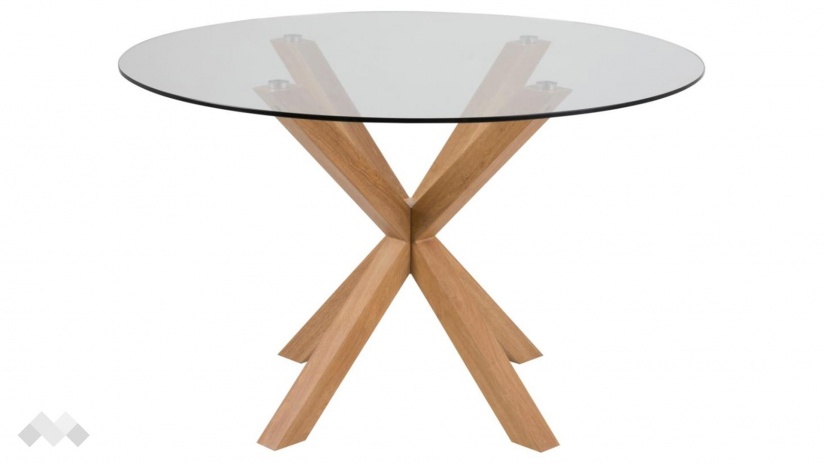 Трапезна маса Хевън неразтегателни стъкло със стомана дъб - изглед 2